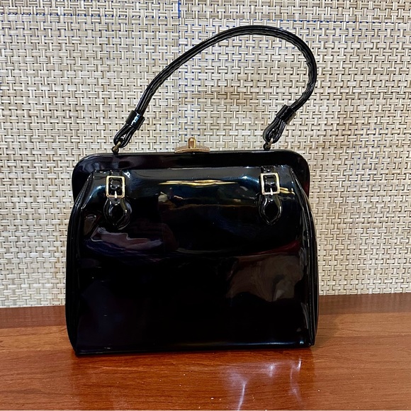 Vintage Handbags - 🌟HP🌟VTG 1960s Black Patent Top Handle Bag by Kadin USA